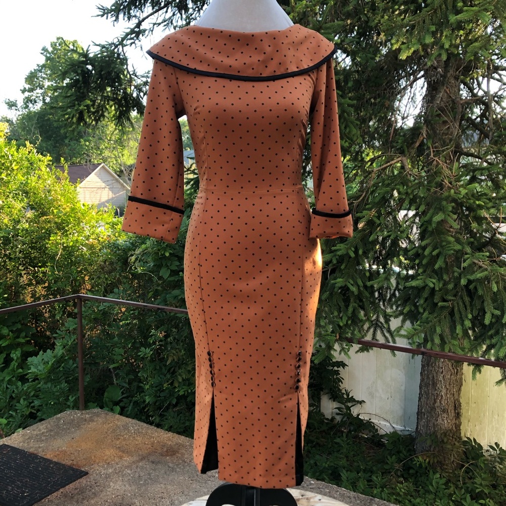 'Iced Coffee' BETTIE PAGE XS Polkadot Pencil Dress